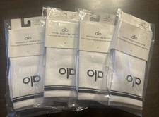 Alo Yoga Unisex Half Crew Socks White Size LG Lot of 4 Pairs NWT