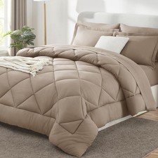 CozyLux King Size Comforter Set Khaki - 7 Pieces Bed in a Bag King,