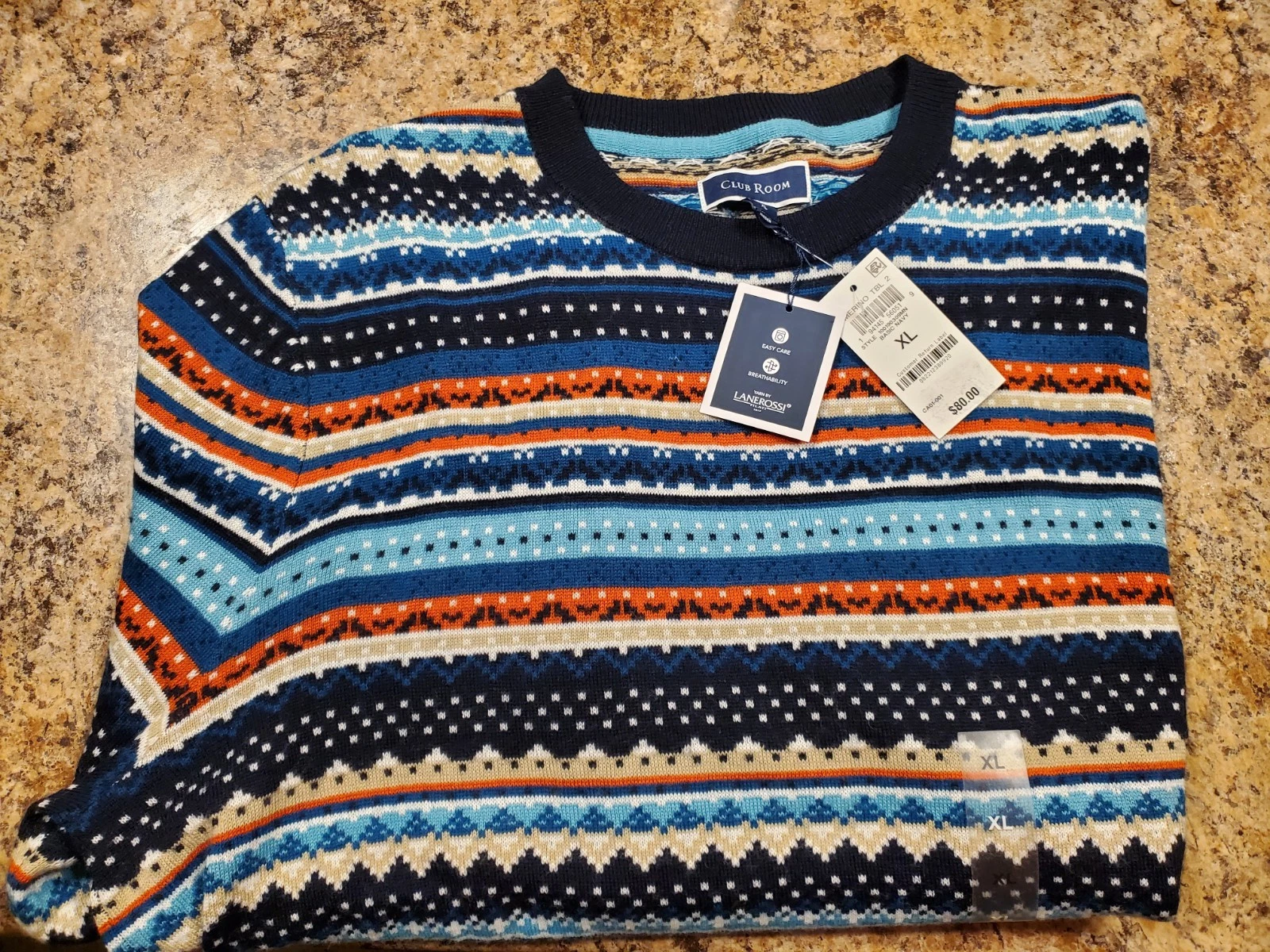 Club Room men's Fair Isle sweater multicolor Eclectic Grandpa Merino wool XXL