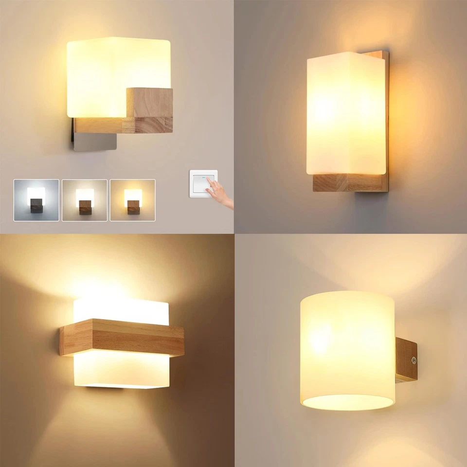 1/2X Wall Light Wood Indoor 3000/4500/6500K Bedside Bedroom Hallway Stairs Lamp - Image 1 of 1