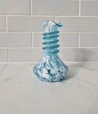Rainbow Art Glass Spatter Blue & White Vase