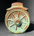VTG Frankoma Pottery Wagon Wheel Sugar Bowl Prairie Green Western Ranch Style