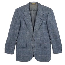 Evan-Picone Mens 42R Blazer Sport Coat Blue Windowpane Tweed Union USA Vintage