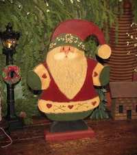 Vintage 1989 Hand Painted Wooden Santa Claus 15” Folk Art Christmas Signed MH