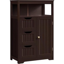 Wood Bathroom Floor Cabinet W/ Drawers Cupboard Free Standing Storage Organizer