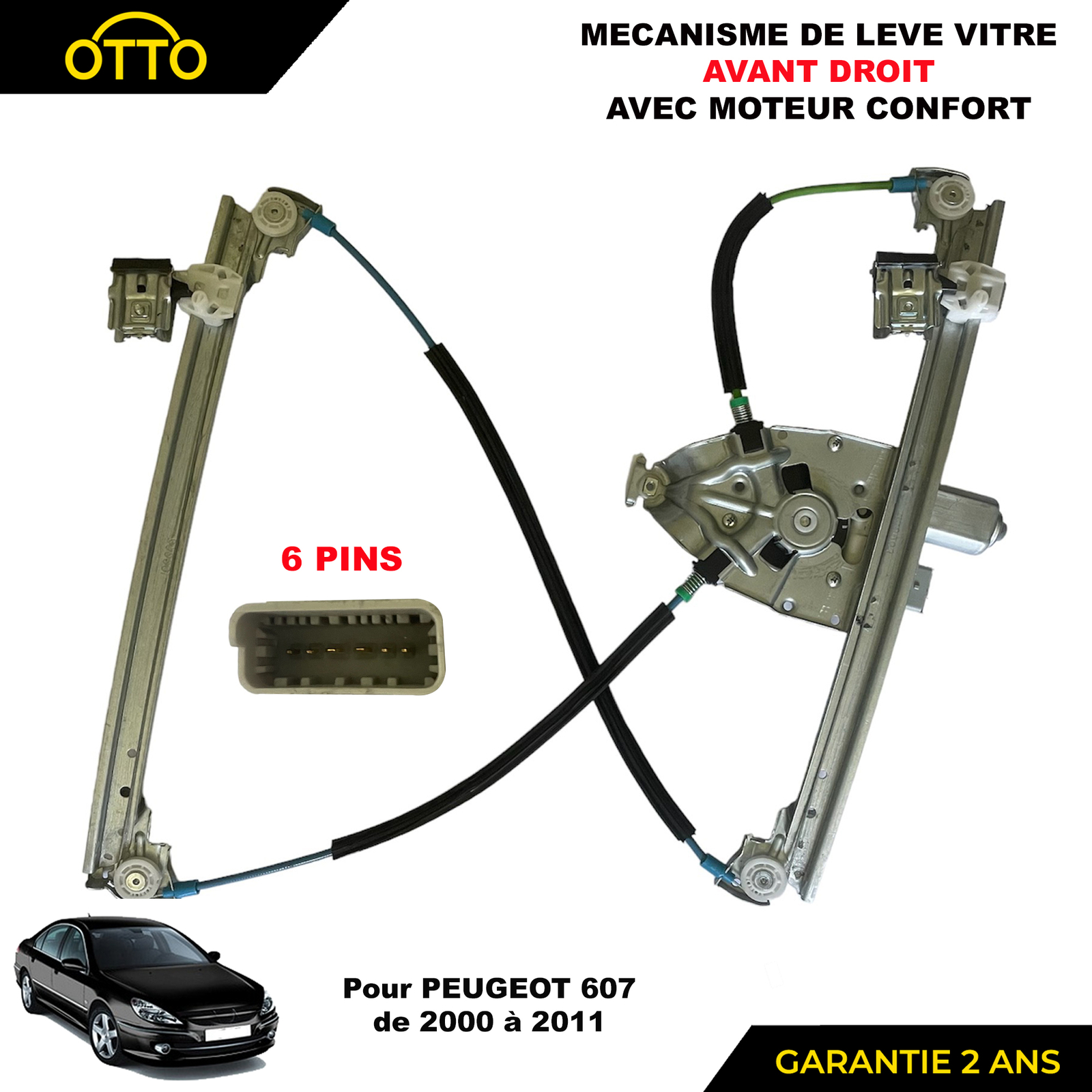 Mécanisme lève-vitre avant droit électrique confort anti-pincement Peugeot 607
