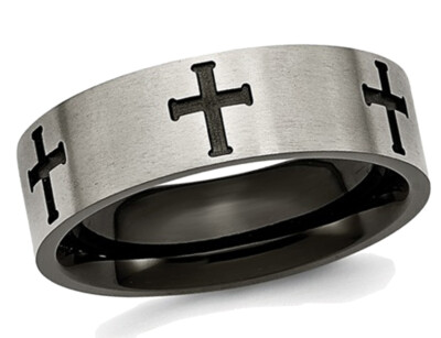 Mens Titanium Cross 7mm Brushed Wedding Band Ring