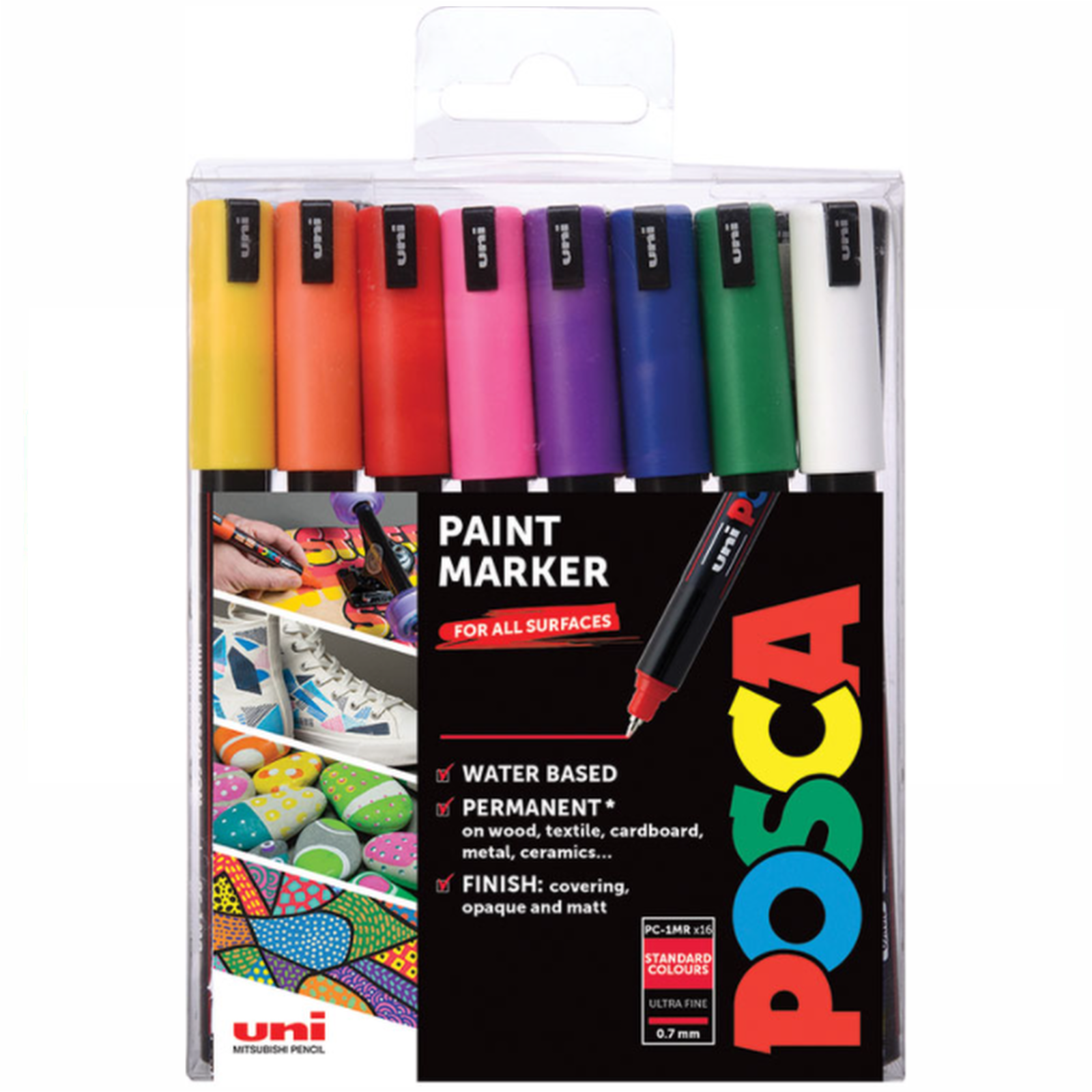 Uni POSCA Marker Pen PC-1MR Ultra-Fine Set of 16 Assorted Colours