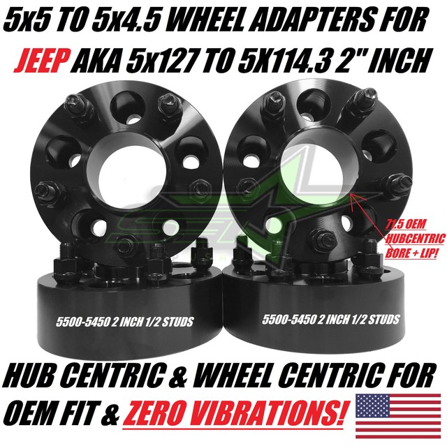 4 WHEEL ADAPTERS 5X5 TO 5X4.5 2 INCH ADAPTS JEEP TJ YJ WHEELS ON JK HUB