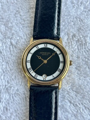 1980's Raymond Weil 5532 Black White 18k Gold and Steel Quartz Swiss  Watch