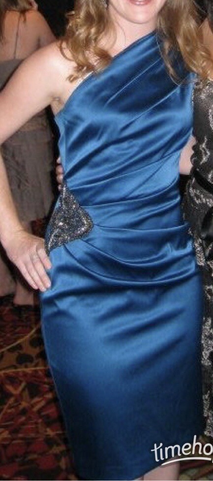 ELIZA J Blue Beaded One Shoulder Satin DRESS SIZE 2 RHINESTONES | eBay