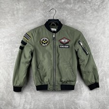 H M Kids Full Zip Bomber Jacket Green with Appliqu s Size 8-9Y
