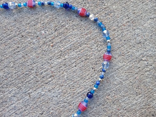 Blue Patriotic Beaded Necklace - Picture 6 of 9