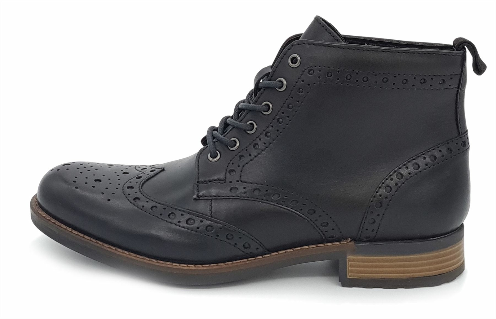 Leather Mens Lace Up Brogue Boots HX London Kingston Black eBay