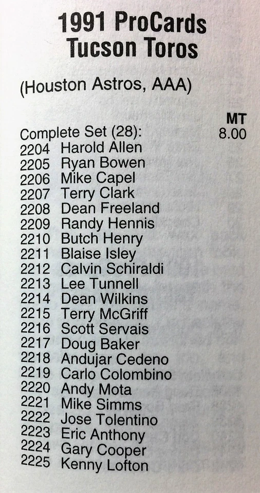 1991 Pro Cards TUCSON TOROS-Astros Minor League Complete UNOPENED Set K11017221 - Image 2 of 3