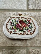Vintage 1950s Petit Point Delicate Floral Needlepoint Handbag Coin Purse