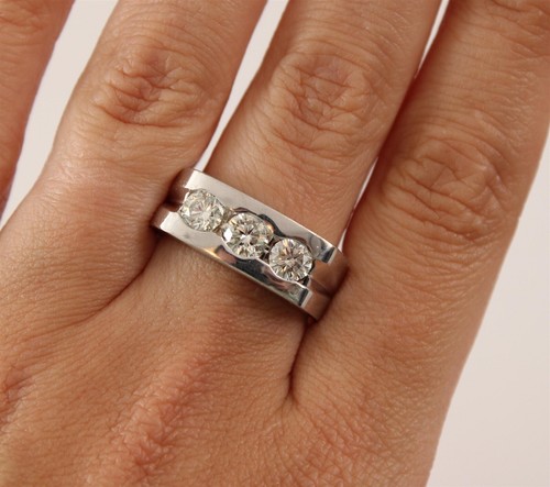 Antique 1.50ctw Modernist Men’s 14K White Gold 3 Stone Diamond Ring + Appraisal