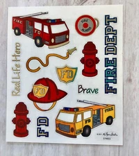 2 Sheets Foil Fire Truck Fighter  Planner Stickers Papercraft Envelope Seals 
