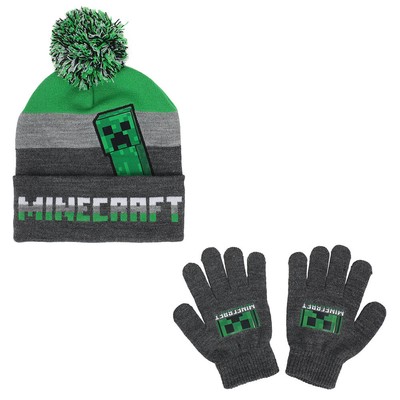 Minecraft Creeper Beanie and Gloves Combo
