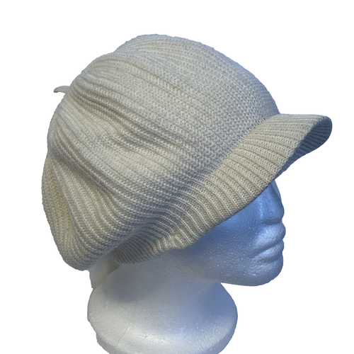 Women Winter Brimmed Beret Cream Off White Knit Hat Crochet Slouch Cap