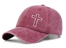 Catholic Christian Cross Jesus Embroidery Red Cap Hat Baseball Hip Hop Denim