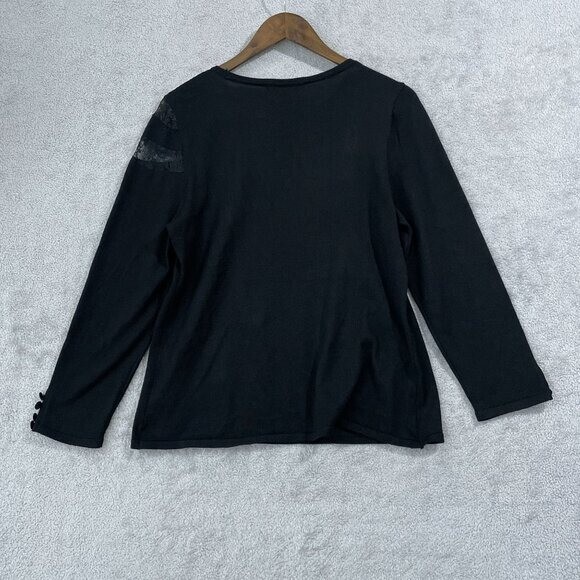 NEW Michael Kors Womens L Crewneck Lace Long sleeve Knit Top Black thumbnail 2