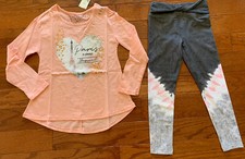 Justice NWT Paris Magical Long Sleeve Top Tie Dye Leggings Outfit Set 6/7