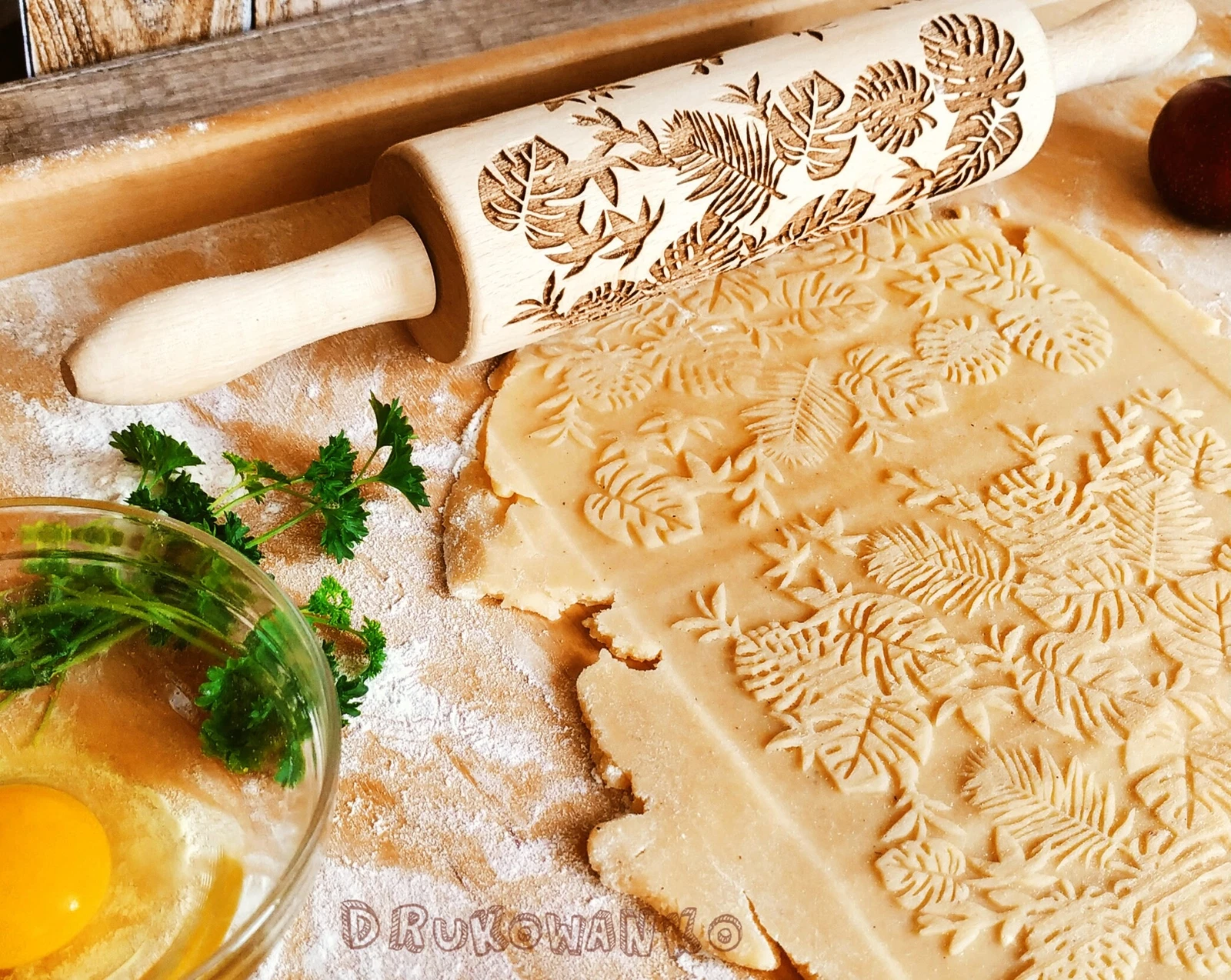 Monstera Flower Cream Rolling Pin Embossed, Cookies, Cookie, Roller, Laser