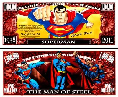 Superman Million Dollar Bill #S19382011M Funny Money Novelty Note + FREE SLEEVE