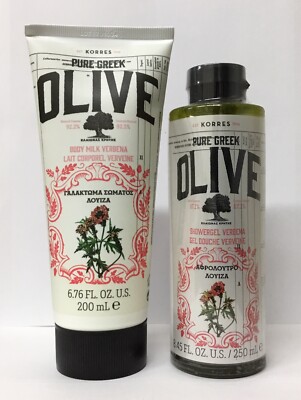 Korres Pure Greek Olive Body Milk 6.76 & Showergel Verbena 8.45oz -