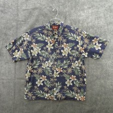 Pau Hana Hawaiian Men's Button Up Shirt Size XL Blue Floral Cotton Short Sleeve