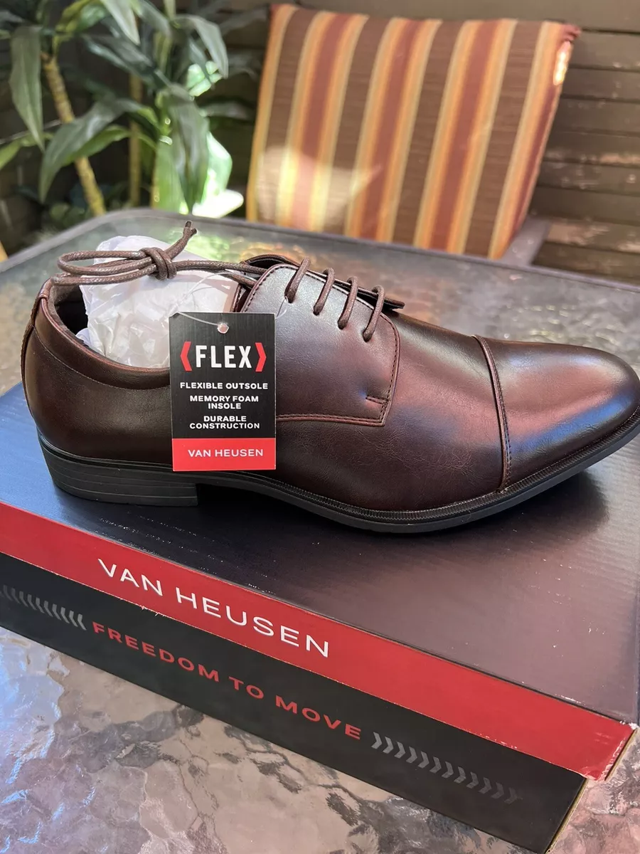 Men Dress Shoes Van Heusen Flex Turk Memory Foam Brown Leather Size 9