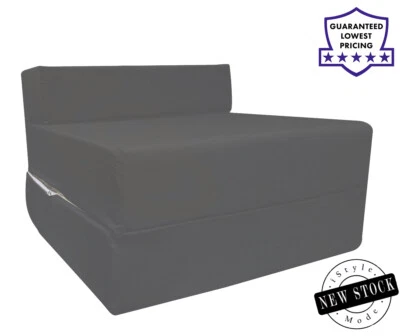 Cotton Twill Z Bed Single Fold Out Chairbed Chair Foam Folding Guest Sofa DKGrey