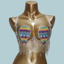 Samba Carnival Rave EDC Festival Party Rainbow Stone Belly Dance Wire Bra