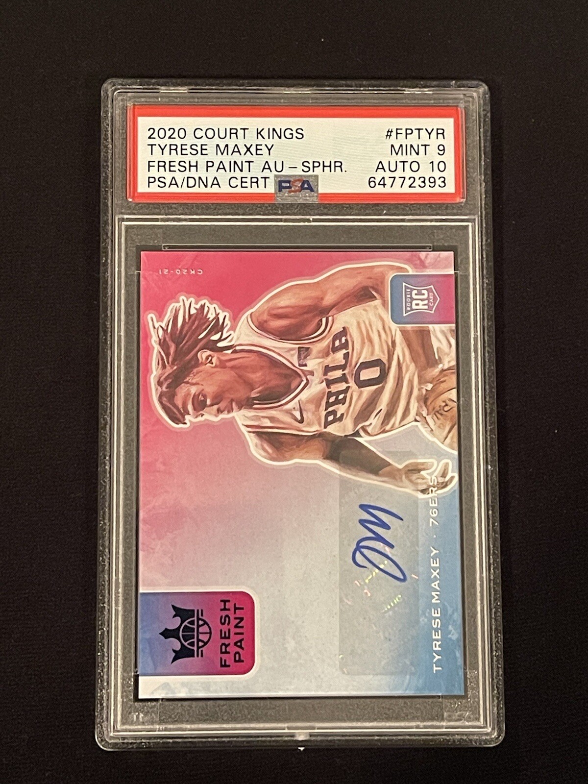 2020-21 Court Kings Tyrese Maxey Fresh Paint Sapphire Auto RC 24/25 PSA 9 POP 1!