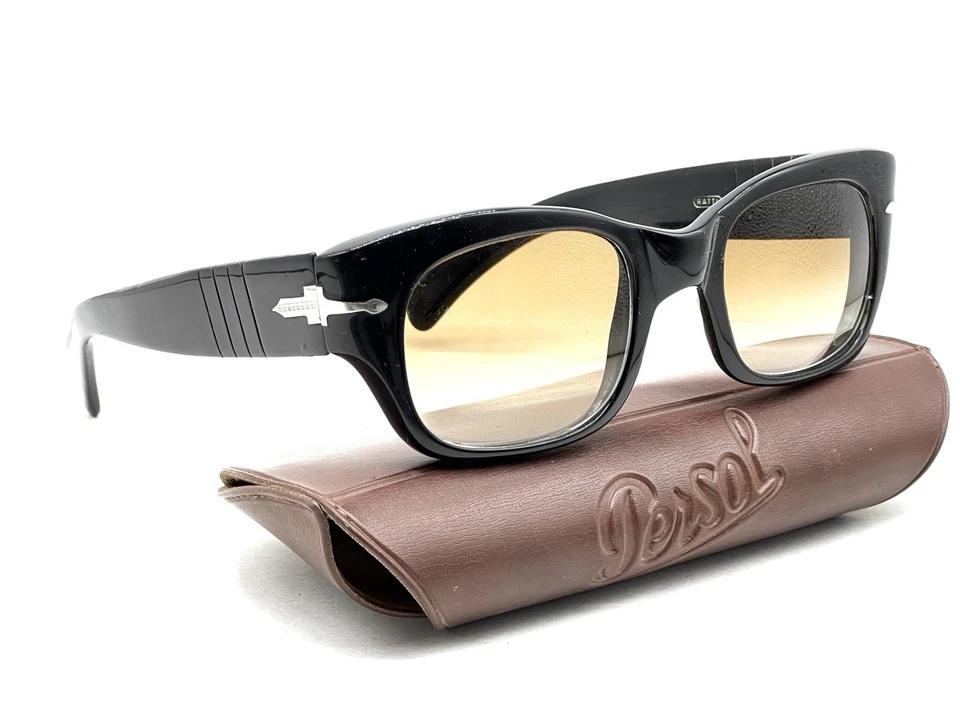 Óculos de sol PERSOL 6200 RATTI Meflecto vintage armação masculina preto acetato e estojo - Imagem 2 de 4