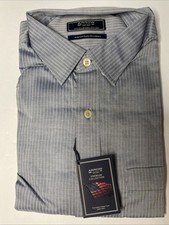 Arrow Shirt Mens Medium 15-15.5 34/35 Fitted Wrinkle Free Button Up Gray Striped