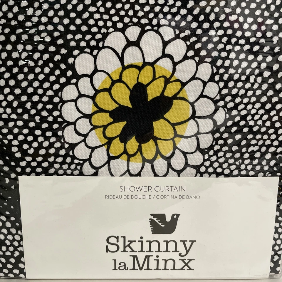 Shower Curtain Skinny laMinx Flower Fields Modern Floral 72×72 White Black New - Image 2 of 4