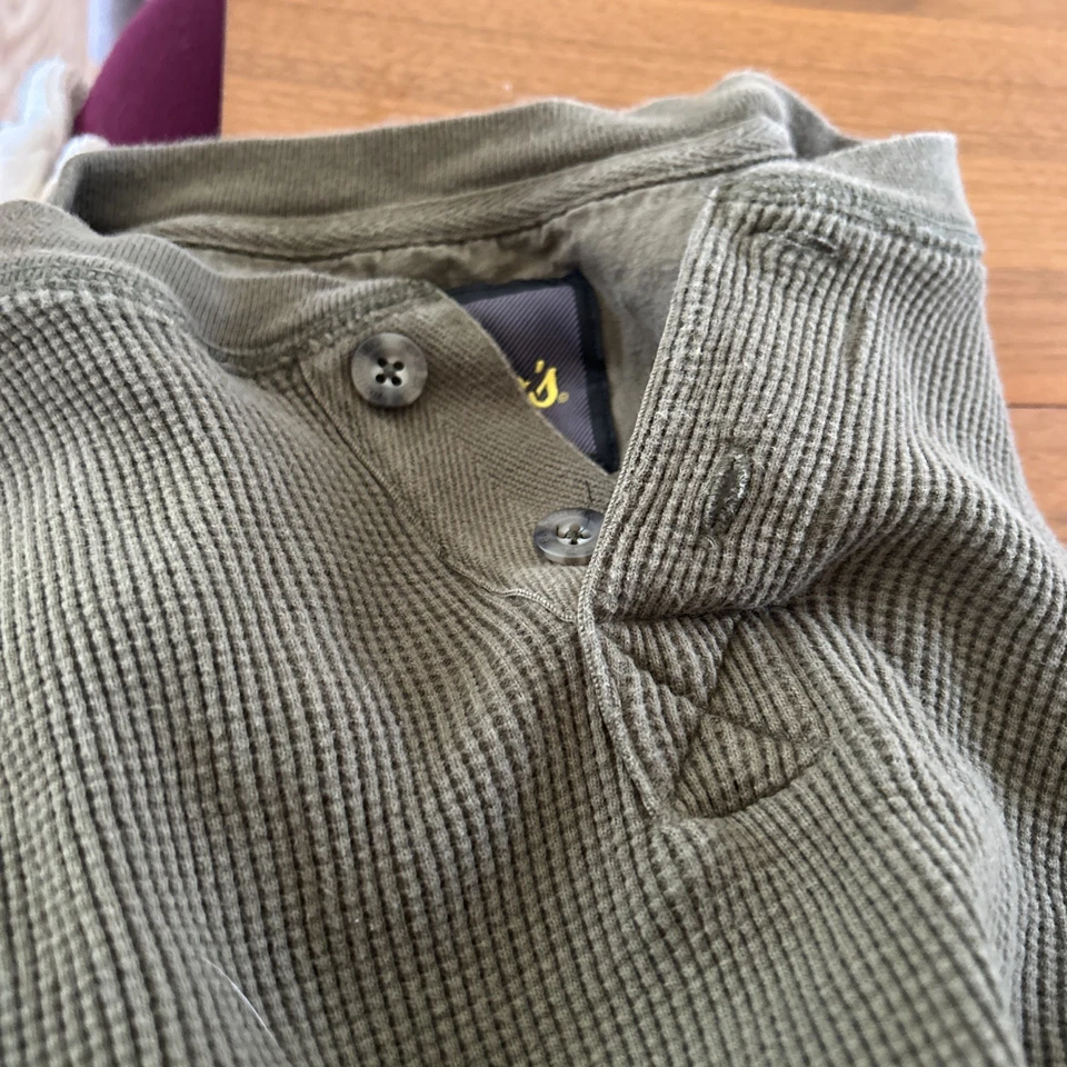 Cabelas Men’s Thick Pullover Henley Shirt Long Sleeve Olive Green Large WARM  - Image 3 of 4