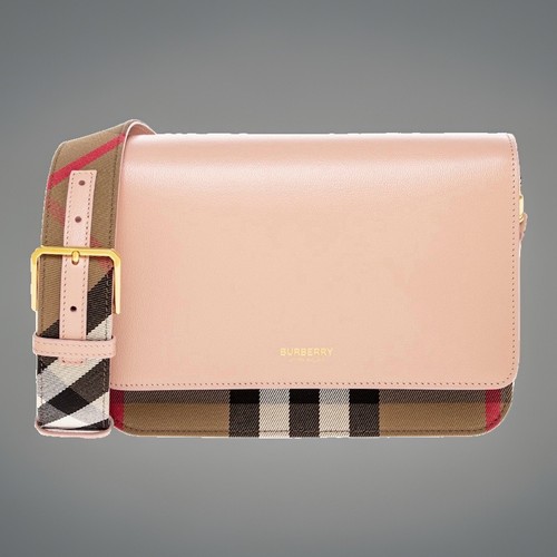 NEW! Pale Pink  & TaupeBurberry Mackford Check & Leather Crossbody Bag/$1,895