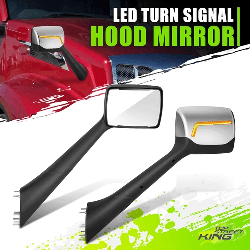 Chrome LED Check Mark Sequential  Hood Side View Mirror for Peterbilt 579 22-25