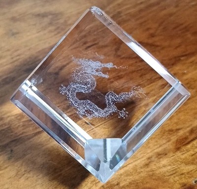 Crystal Cube 1.75'' 3d Laser Engraved Dragon Some Minor Chips