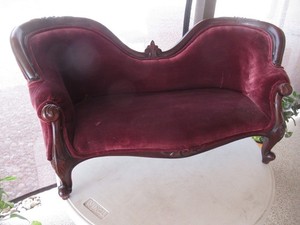 Victorian Small Child Sofa Loveseat Velvet Vintage Old Furniture Carved Wood