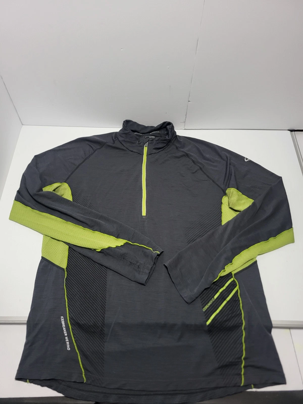 Icebreaker Merino GT Sonic 1/2 Zip Base Layer Shirt Vented Black Green Men’s Lg
