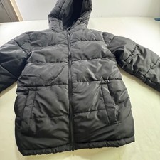 Swiss Tech Boys Black Hooded Puffer Jacket Size L 10-12 Fleece Lined Coat