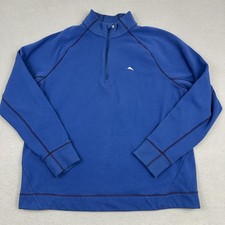 Tommy Bahama Sweater Men Medium Blue IslandZone 1/4 Zip Pullover Preppy Logo M