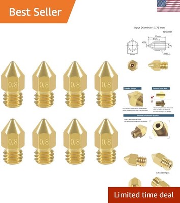 High-Quality 0.8mm MK8 Nozzle Set for Optimal 3D Printing - 8 Pieces Included