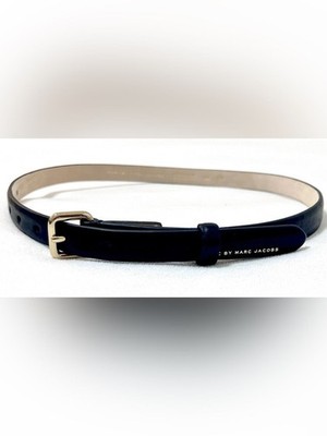 Marc by Marc Jacobs Black Leather Skinny Waist Belt Gold Hardware 36''