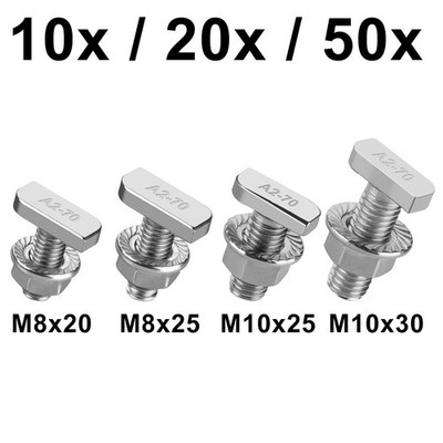 M8 M10 Hammerkopfschrauben 20 25 30mm Flanschmuttern 10 - 50 Stk. A2 Edelstahl