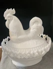 Vintage Imperial Milk Glass Rooster/ Hen on Nest with Lace Bottom Covered Dish